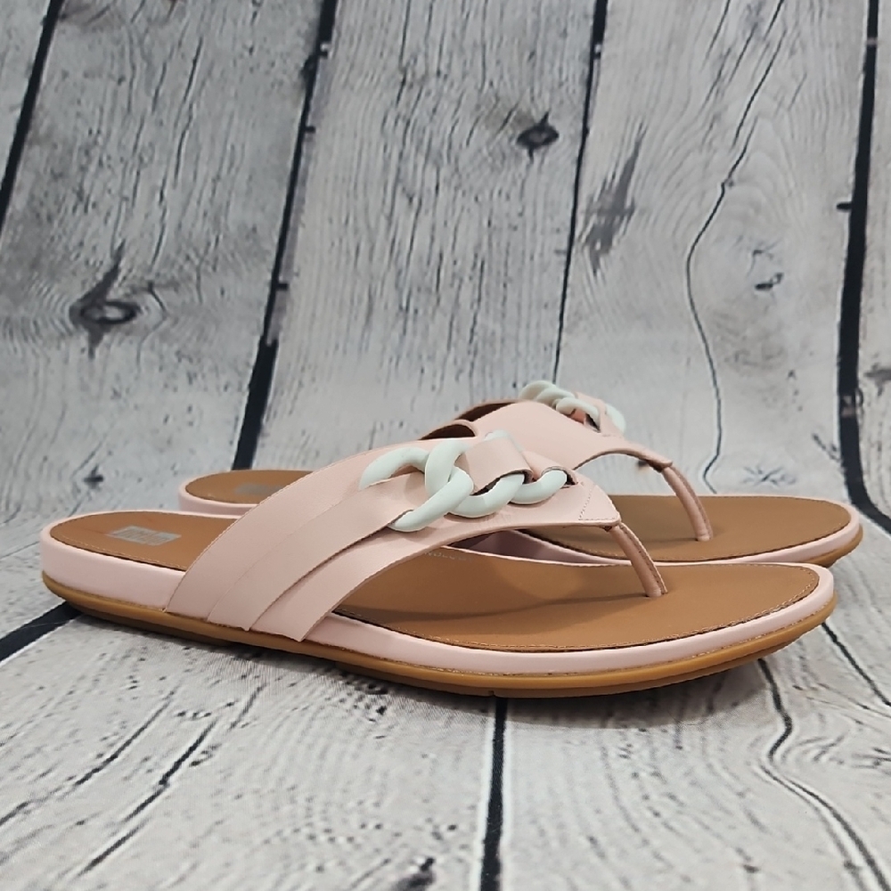 FitFlop Gracie Women's Pink/White Rubber Chain Leather Toe Post  Sandals Size 10